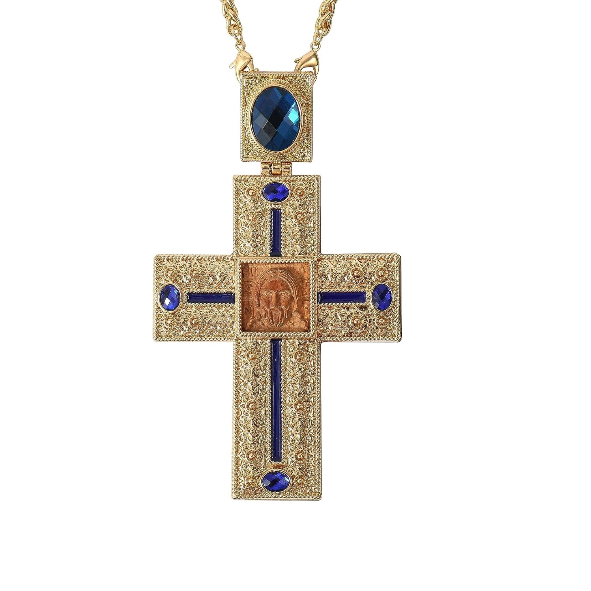 Blue Crystallized Stones Pectoral Cross Clergy Pendant Nazareth Store