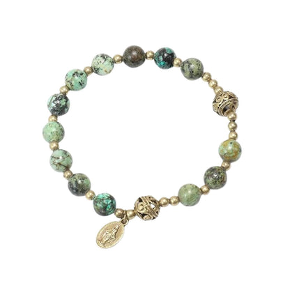 Africa Jasper Stone Beads Rosary Bracelet with Metal Separators and Catholic Miraculous Medal - Nazareth Store