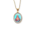 18k Gold Plated Zircon Oval Jesus Immaculate Heart 3D Stainless Steel Necklace Nazareth Store