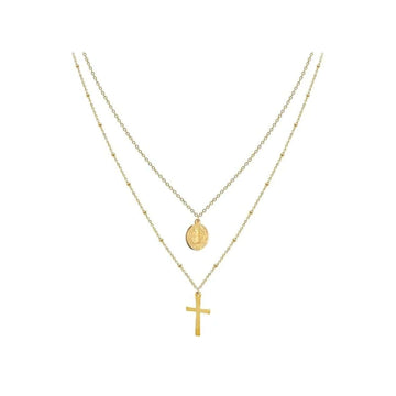 14K Gold Plated Layered 18" Cross Necklace with Saint Benedict Medal Protection Amulet Chain Nazareth Store