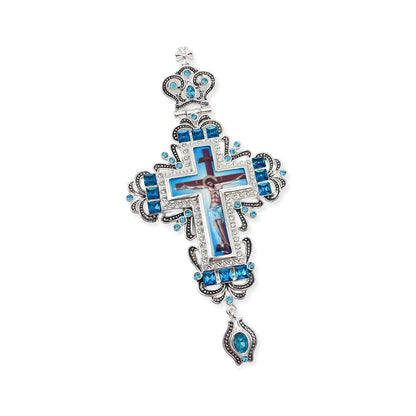 Turqouise Crystallized Pectoral Clergy Cross Pendant Jesus Priest Bishop Crucifix - Nazareth Store