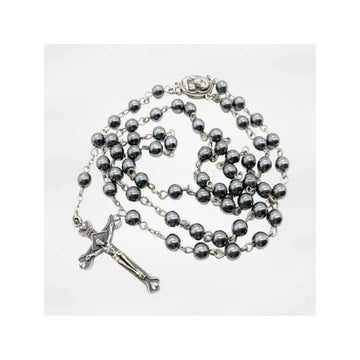 Black Hematite Rosary Necklace Natural Stone Beads Chaplet  Velvet Bag Nazareth Store