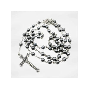 Collar Rosario Hematita Negra Coronilla Cuentas Piedra Natural - Bolsa Terciopelo
