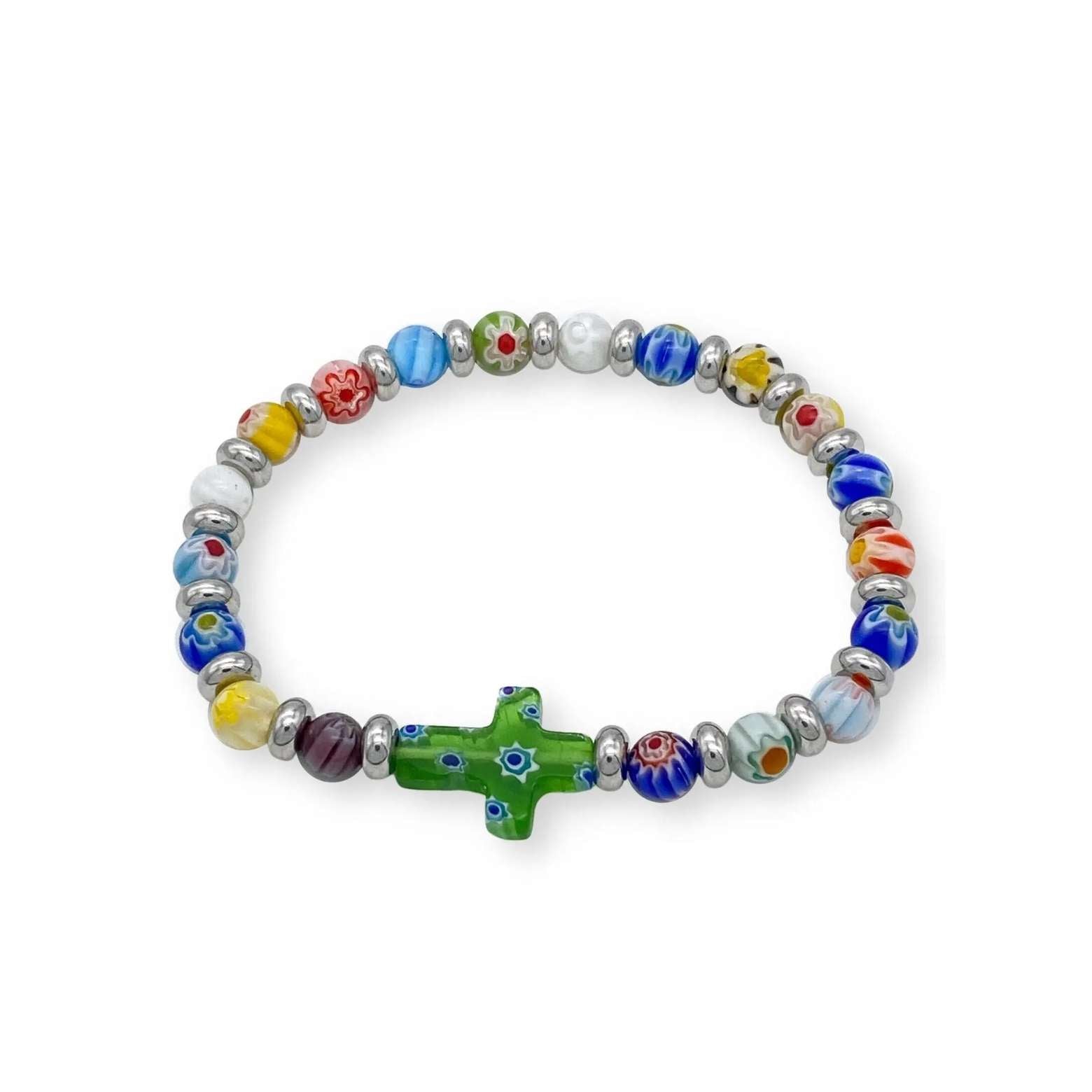 Agate Flowers Beads Cross Bracelet Bangle Handmade Christian Bracelet Nazareth Store