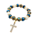 Catholic Cross Rosary Bracelet Deep Blue Crystal Beads Wrist Bangle Nazareth Store