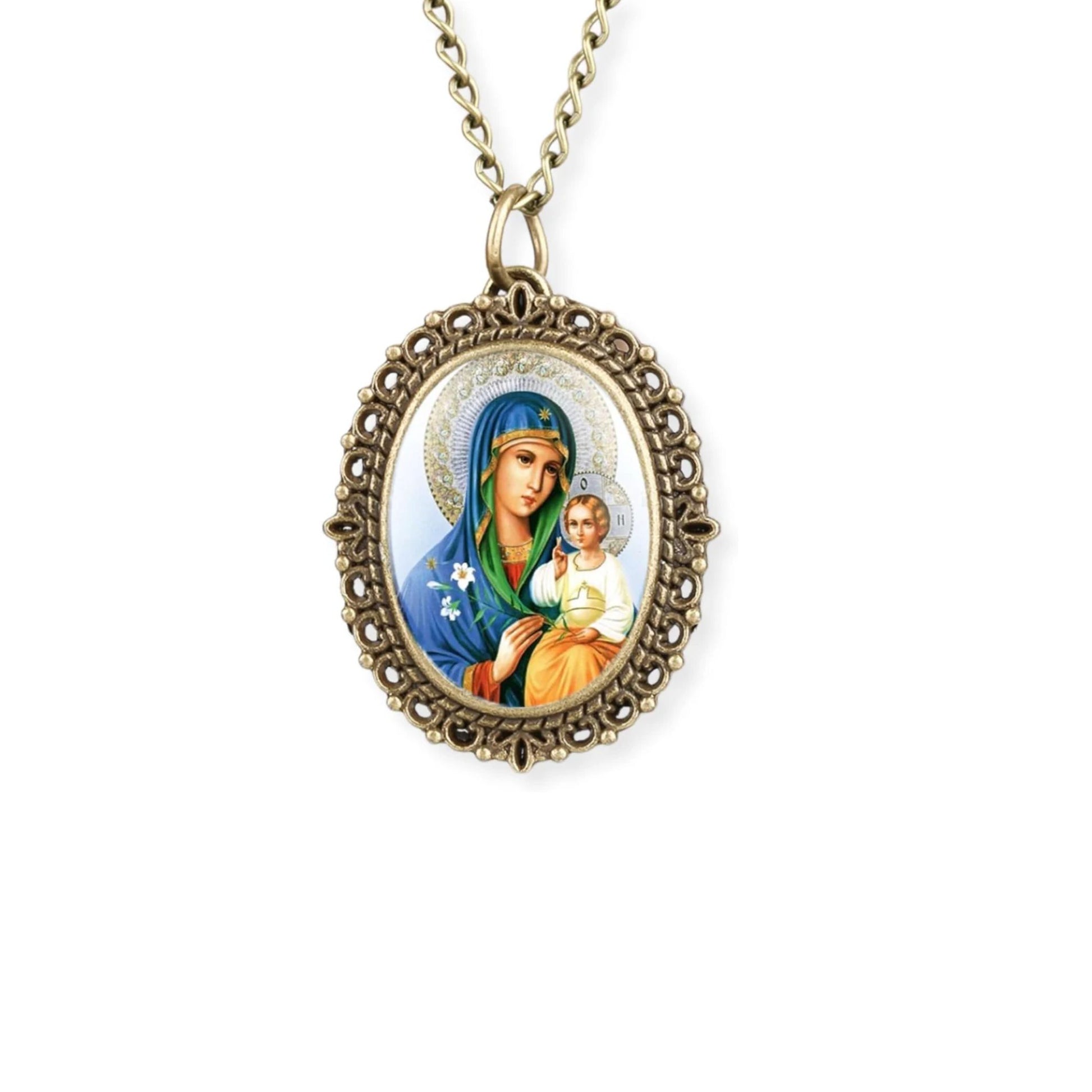 Christian Madonna and Jesus Antique Bronze Pocket Watch Pendant Quartz Chain Necklace Nazareth Store