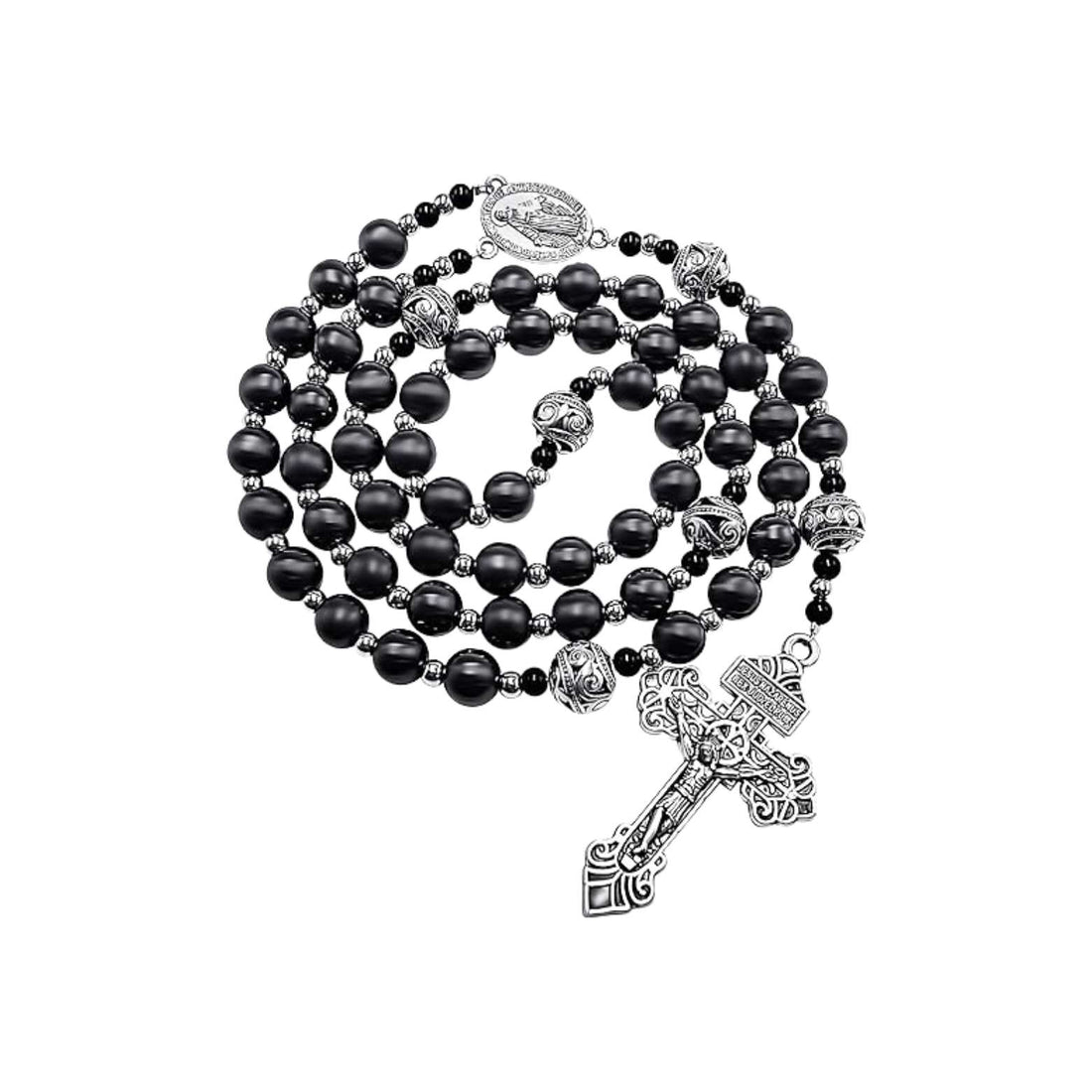 Stainless Pardon Hematite Rosary Black Beads Knotted Necklace Miraculous Nazareth Store