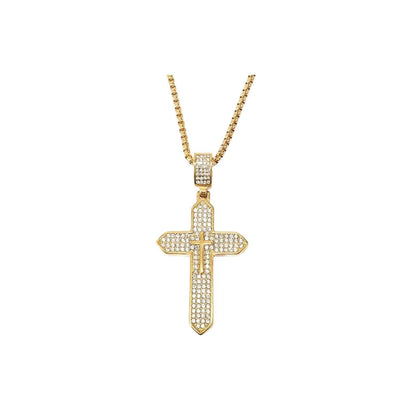 Stainless Steel 18K Gold Plated Cross Necklace Cubic Zirconia Crucifix Chain - Nazareth Store