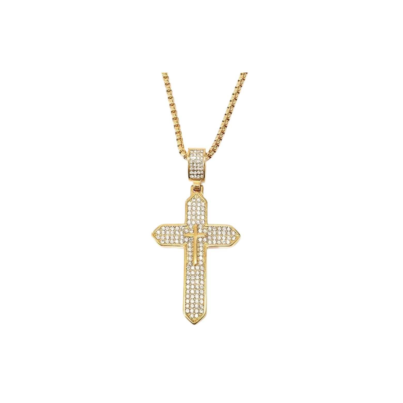 Stainless Steel 18K Gold Plated Cross Necklace Cubic Zirconia Crucifix Chain - Nazareth Store