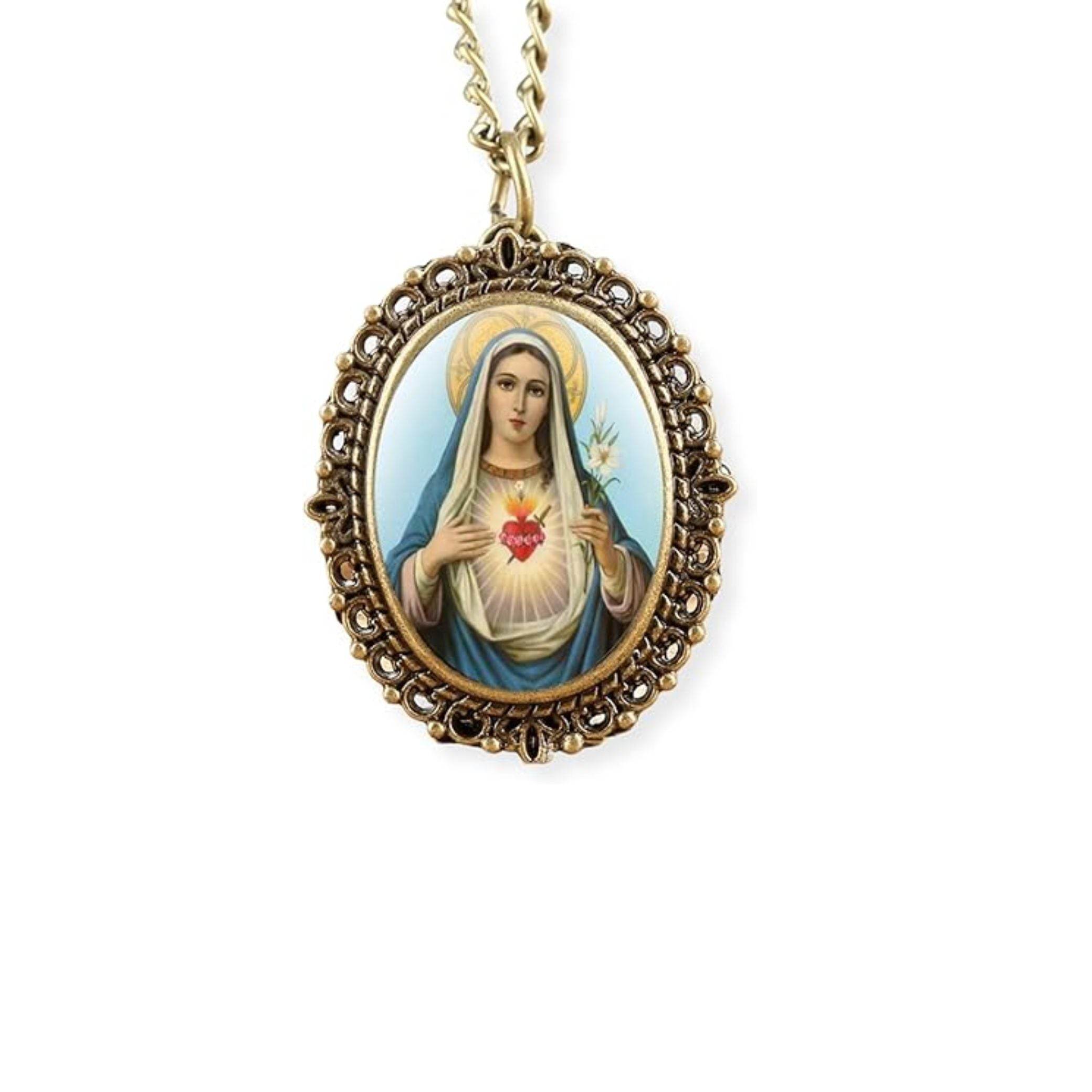 Christian Madonna and Jesus Icon Quartz Antique Bronze Pocket Watch Pendant - Nazareth Store