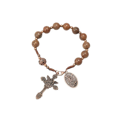 Wooden Beads One Decade Rosary Car Mirror Beads Rosary St. Michael & Cross - Nazareth Store