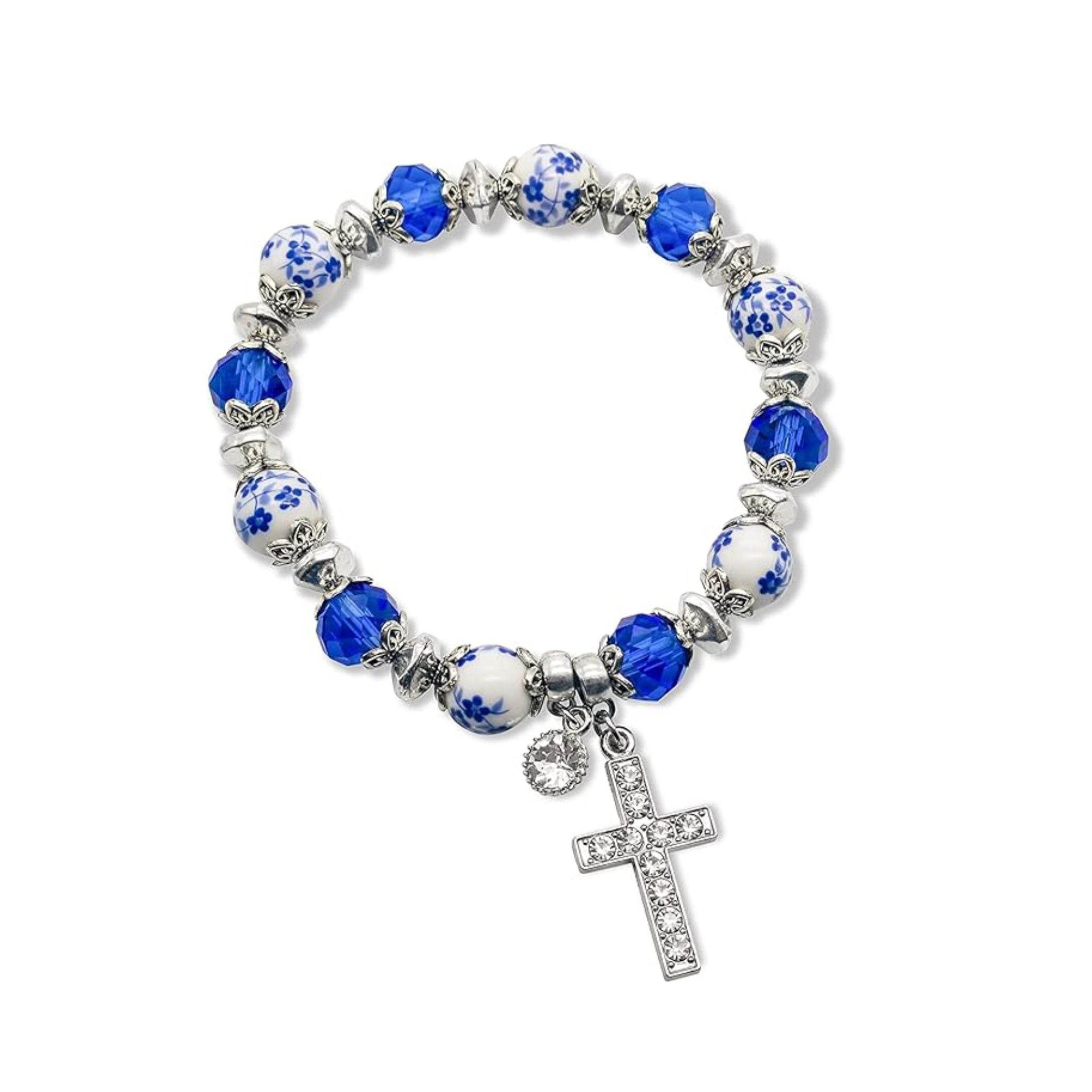 Classic Blue Crystal Beaded Bangle Bracelet - Nazareth Store