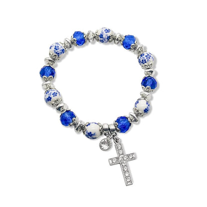 Classic Blue Crystal Beaded Bangle Bracelet - Nazareth Store