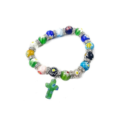Colorful Agate Stone Beads Bracelet Rosary Hanging Cross - Nazareth Store