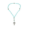 Turquoise Gemstone Beads Rosary Metal Beaded Prayer Rosary Celtic Cross Crucifix Nazareth Store