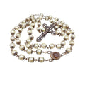 Cream Pearl Beads Rosary Necklace Holy Soil Medal Vintage Design Rosario Nazareth Store