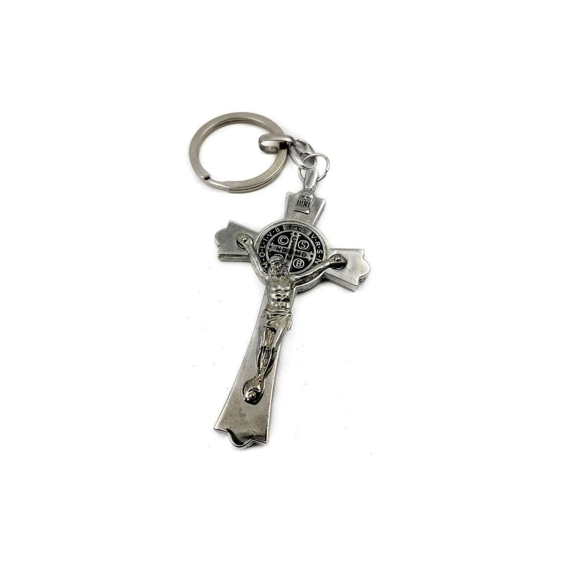 St Benedict Metal Cross Keychain Catholic Key Ring Holder Nazareth Store