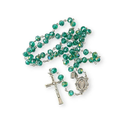 Green Crystallized Rosary Beads Necklace with Miraculous Medal - Nazareth Store