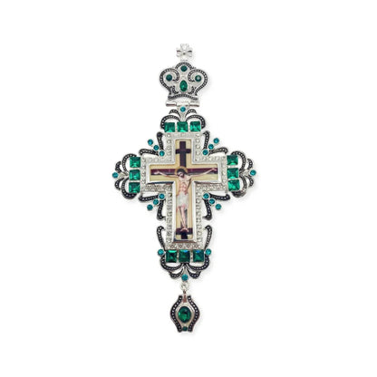 Green Crystallized Pectoral Cross Pendant Crucifix Clergy Jesus Priest Bishop Necklace - Nazareth Store