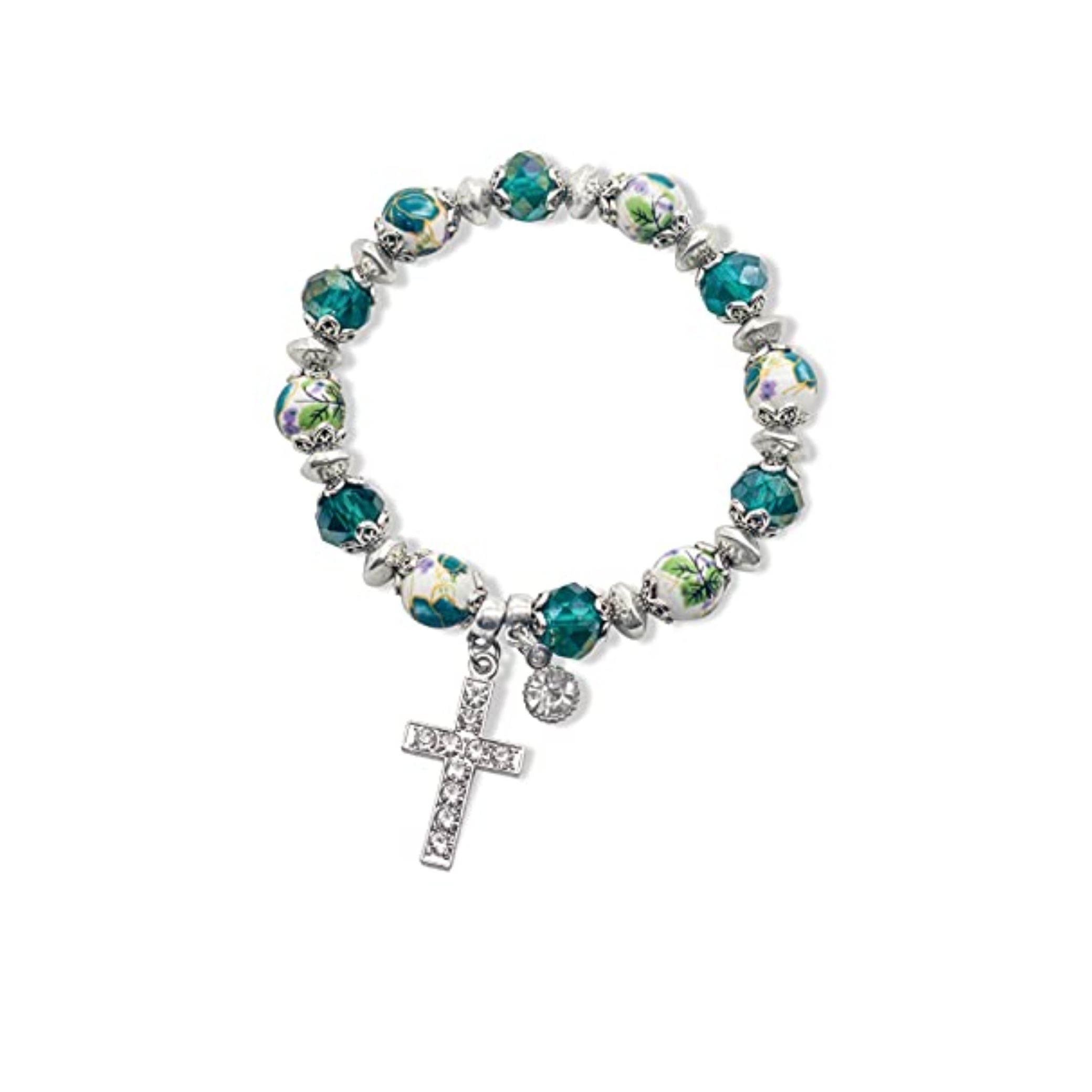 Sterling silver anchor crucifix + green on sale turquoise sacrifice bead bracelet, rosary bracelet, Catholic bracelet