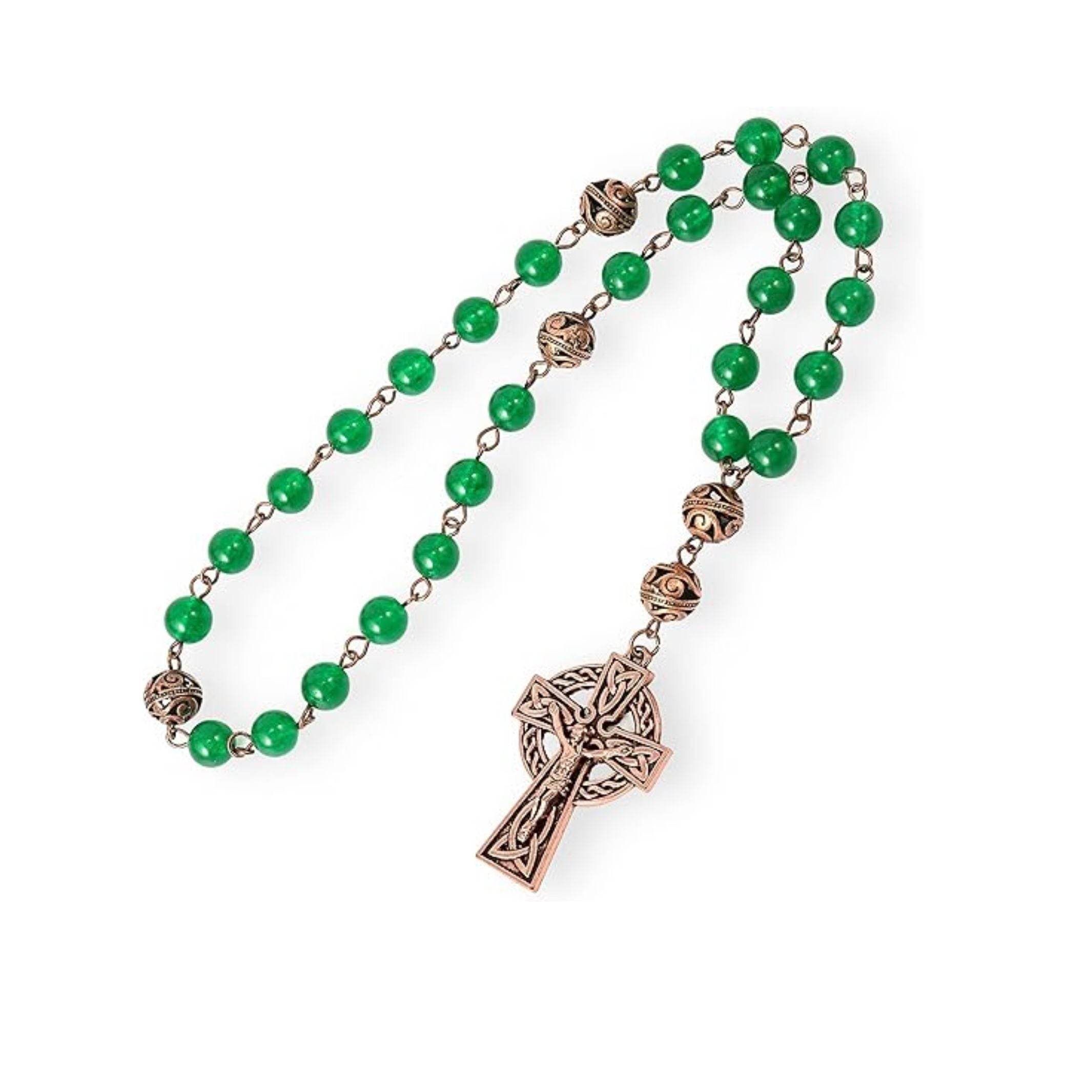Green Jade Stone Beads Anglican Rosary Metal Beaded Prayer Rosary Celtic Cross - Nazareth Store