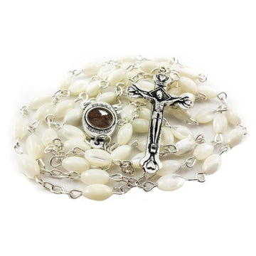 Pearl Shell Beads Rosary Catholic Necklace Jerusalem Holy Soil Medal Cross Nazareth Store