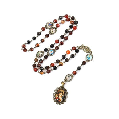 Agate Stone Beads Rosary Necklace with Miraculous & Holy Mary Baby Jesus Medal - Nazareth Store