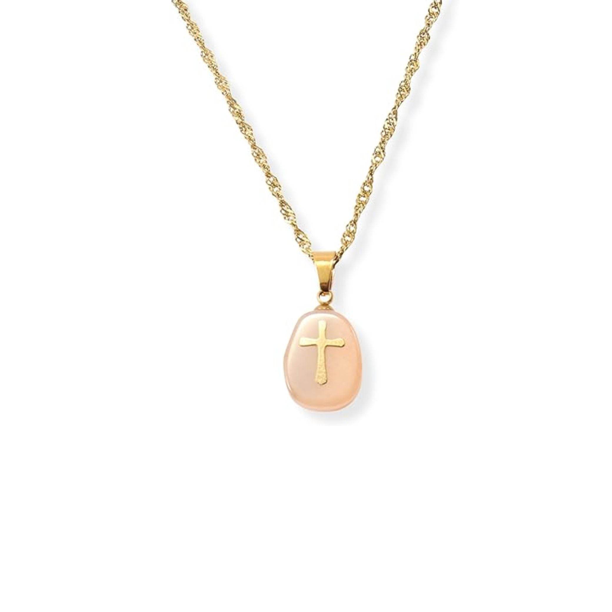 Stainless Steel Christian Clavicle Chain Necklace & Natural White Moonstone Cross Pendant - Nazareth Store