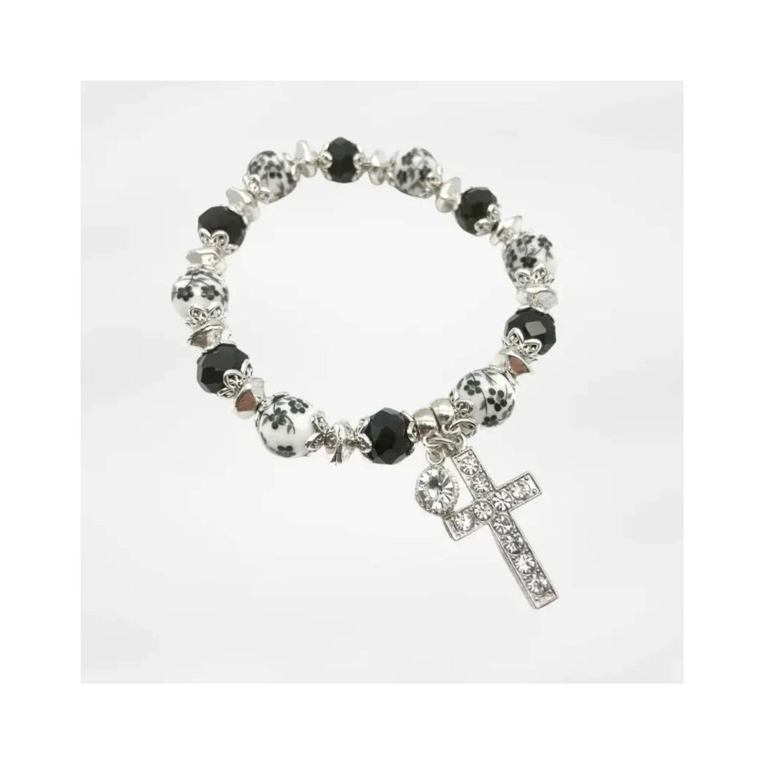 Black Cross Bracelet Christian Classic Beaded Bangle with Crystal Beads Nazareth Store