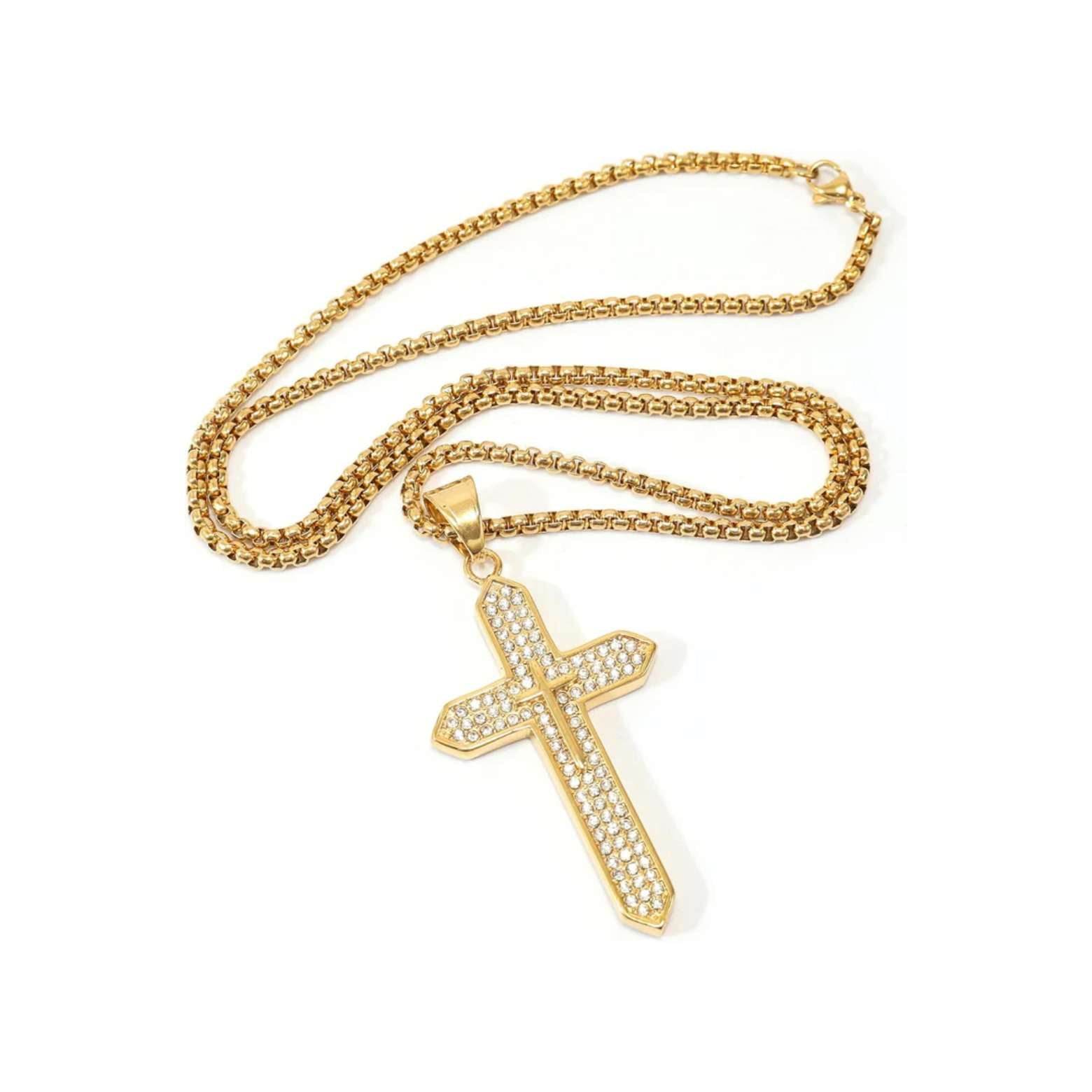 18K Gold Plated Cross Necklace Religious Jewelry Cubic Zirconia Crucifix - Nazareth Store