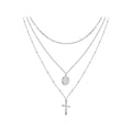 14K Silver Plated Layered Cross Necklace with Saint Benedict Medal Protection Amulet Chain Nazareth Store