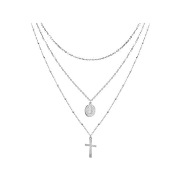 14K Silver Plated Layered Cross Necklace with Saint Benedict Medal Protection Amulet Chain Nazareth Store