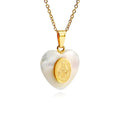 18K Gold Plated Mother of Pearl Pendant Dainty St. Michael, St. Benedict Medal Gold Chain Necklace Nazareth Store