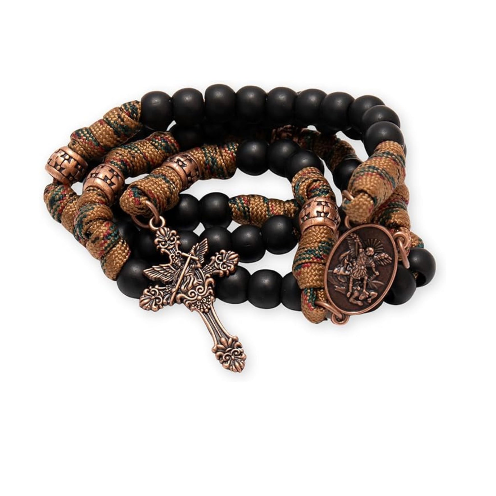 Antique Bronze Black Matte Prayer Beads Paracord Rosary Necklace with and Jesus Cross and Miraculous Medal (Copy) Nazareth Store