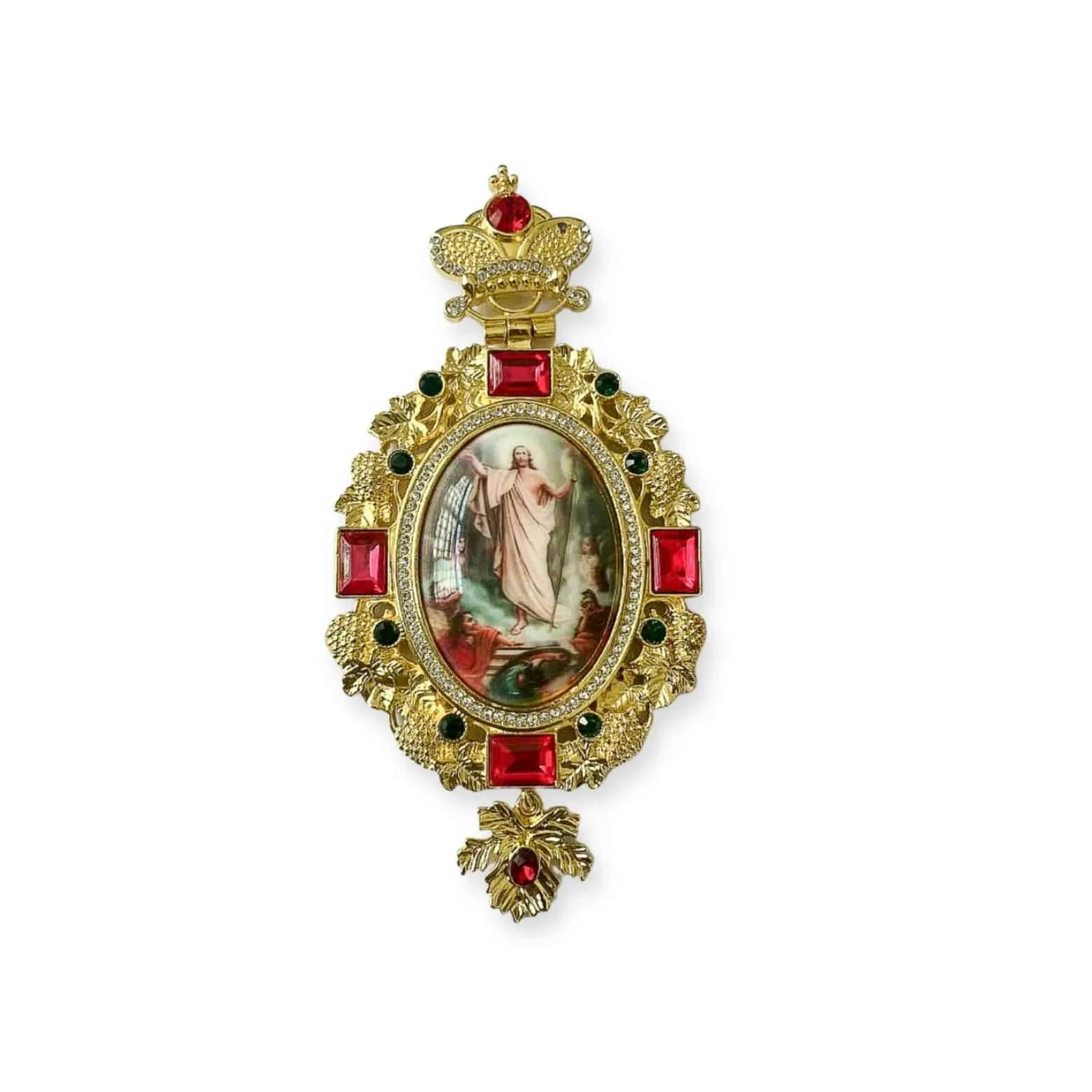 Gold Plated Pectoral Cross Pendant Red Rhinestones Priest Bishop Clergy Chain - Nazareth Store