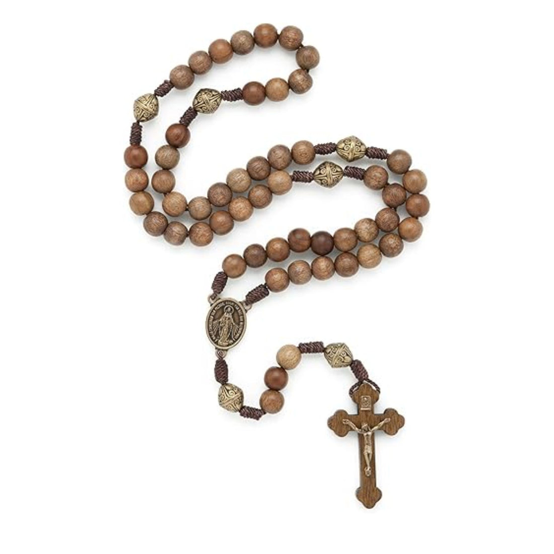 Our Lady Walnut Wood Rosary Beads Beaded Necklace Metal Mystery Beads 20" Nazareth Store