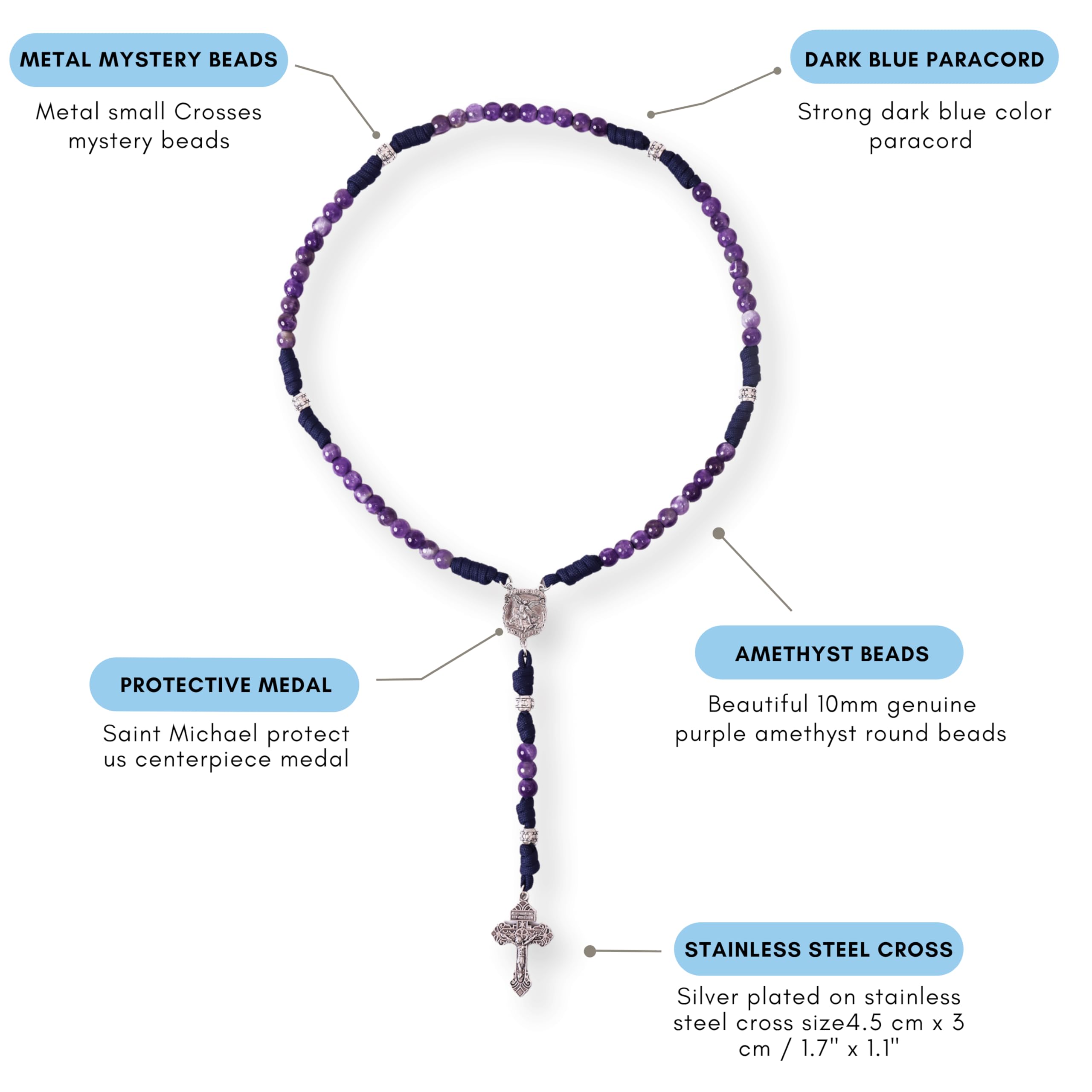 Gemstone Rosary Beads Paracord Set St. Michael Necklace & St. Benedict 22" Nazareth Store
