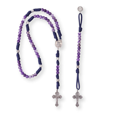 Amethyst One Decade Rosary Beads Paracord Set St. Michael Necklace & St. Benedict 22"