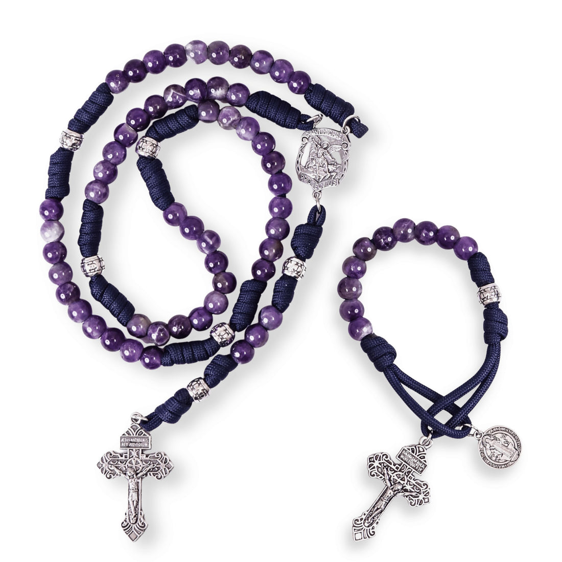 Gemstone Rosary Beads Paracord Set St. Michael Necklace & St. Benedict 22" Nazareth Store
