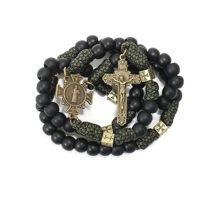 Antique Bronze Black Matte Prayer Beads Paracord Rosary Necklace - Nazareth Store