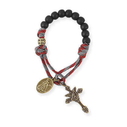 Black Beads Antique One Decade Paracord Rosary Pocket Car Rosary St Michael Medal & Archangel Cross - Nazareth Store