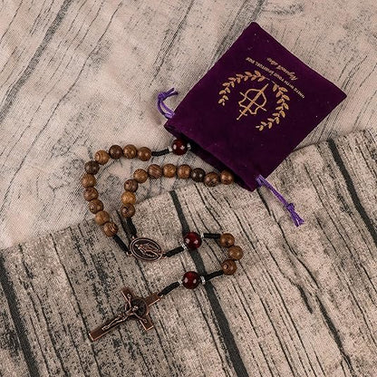 10mm olive wood beads and 12mm dark red wood mystery beads, this rosary offers a bold, strong design that’s perfect for men.