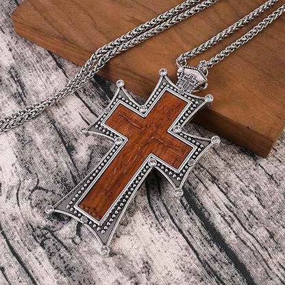 Antique Silver Cross Pendant White Stone Religious Necklace