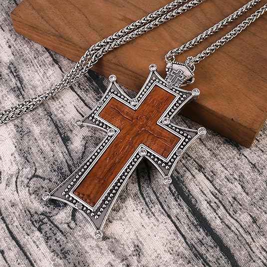 Antique Silver Cross Pendant White Stone Religious Necklace