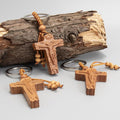 3pcs Wooden Crucifix Keychain Set Hand-Carved Peach Wood with Beaded Rope Nazareth Store
