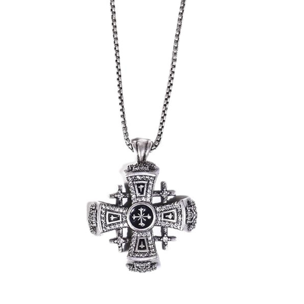 Crusaders Jerusalem Cross Pendant Necklace Gold Plating 18k Enamel Crystallized Stones