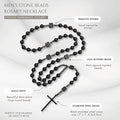 Black Tiger Eye & Lava Stone 9mm Beads Rosary Necklace with Black Alloy Cross Nazareth Store