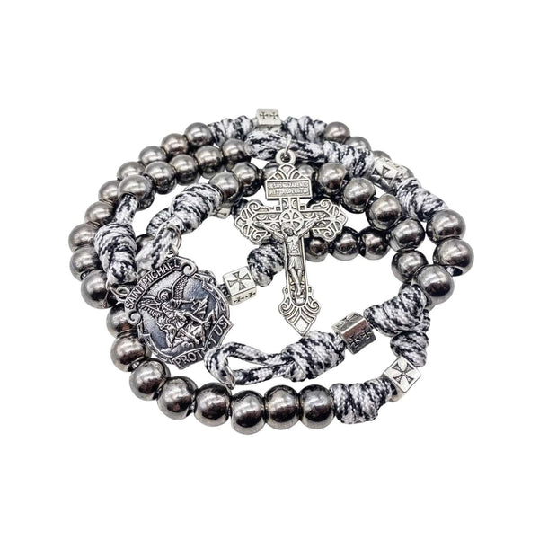 Black Paracord Rosary Necklace with St. Michael Medal & Pardon Crucifix Rugged Catholic Prayer Beads - Nazareth Store