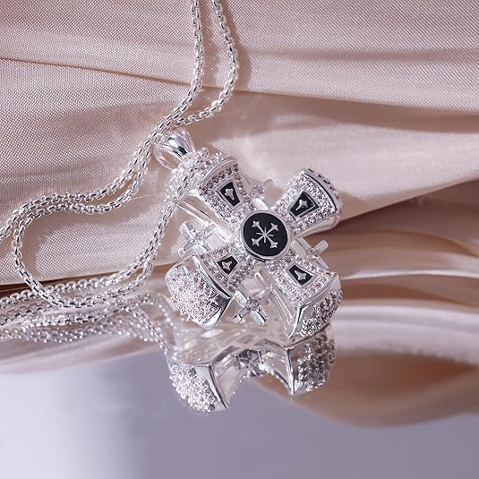 Black Enamel Jerusalem Cross Necklace