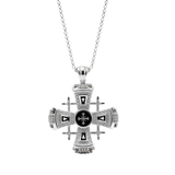 Jerusalem Cross Necklace Black Enamel Silver Plated Pendant